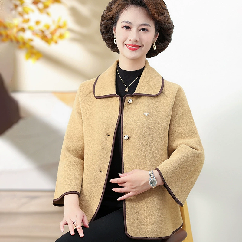 Пальто для мам женское весна-осень Одежда для женщин среднего возраста Весна-осень 2024 Новая шерстяная короткая одежда для среднего и пожилого возраста