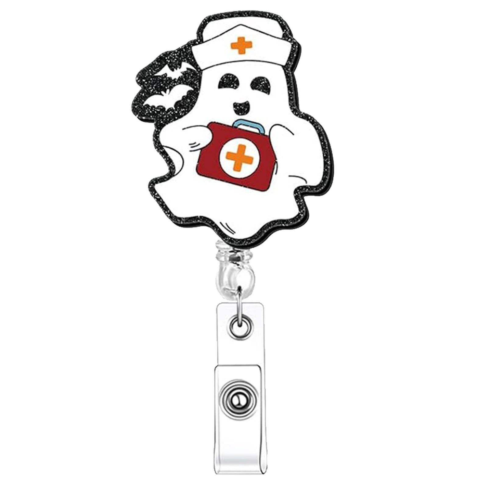 Глобальная Halloween медицинский призрак акриловый блестящий retractable легкое вытягивание пряжка тканевый нашивка вращающаяся легкая вытягивающаяся пряжка держатель бейджей