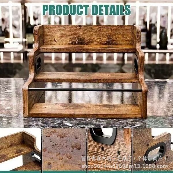Desktop kitchen condiment rack wooden kitchen three-layer condiment…