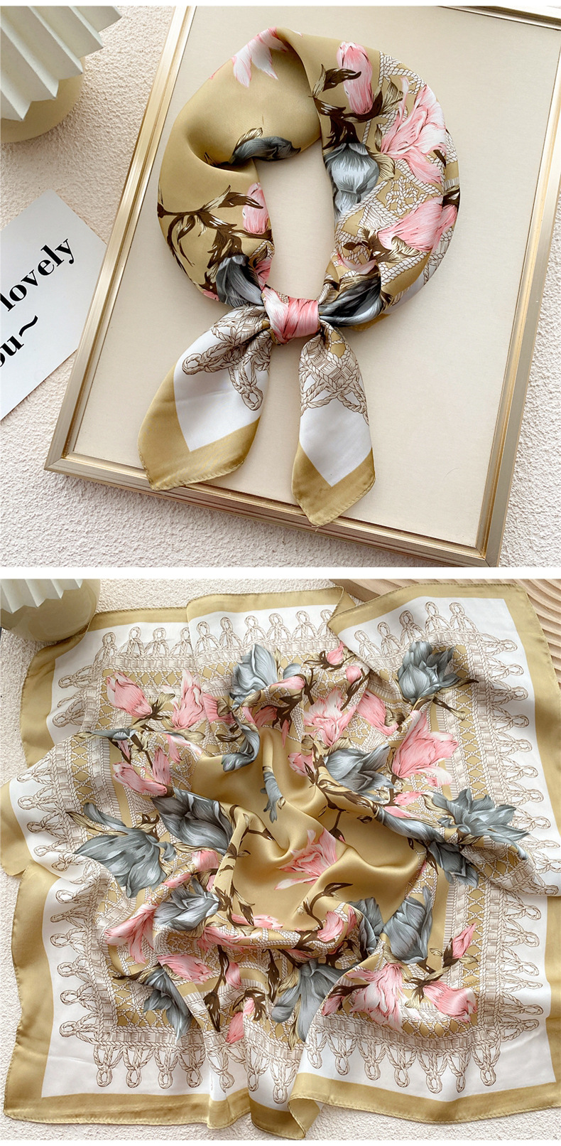 45g Weight Silk Scarf Classification Daily Occasion Polyester Material Geometric Pattern All Seasons Season Women's Gender Printing Design Elegant, Sweet Style Women's Elegant Sweet Geometric Polyester Printing Silk Scarf 9