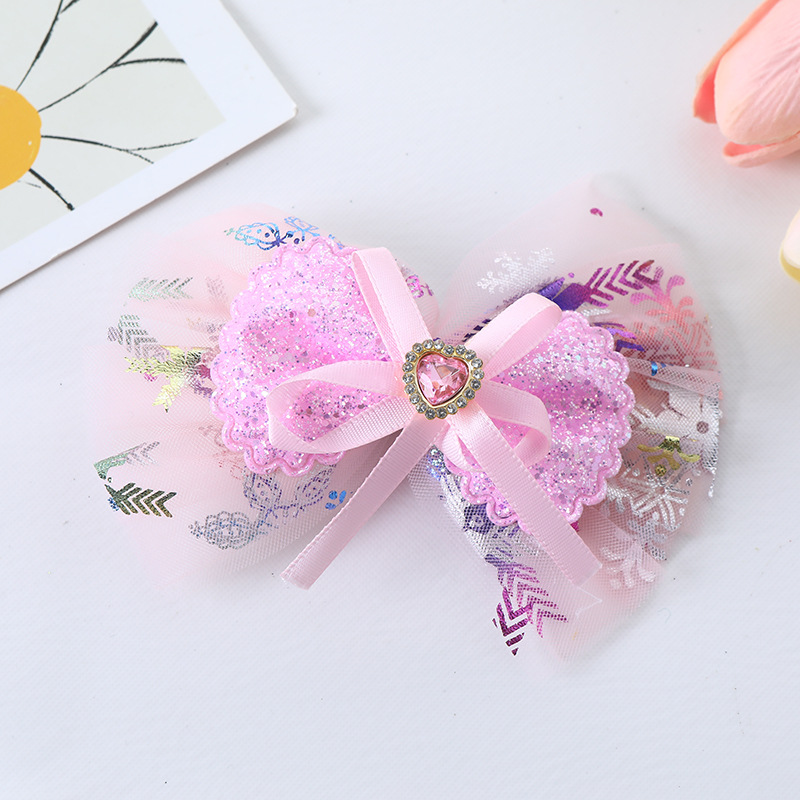 Princess, Sweet Style Girl'S Princess Sweet Bow Knot Gauze Inlay Rhinestones Hair Clip