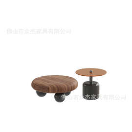 中古风圆形茶几组合小户型客厅家用轻奢高级感实木茶桌圆几边几