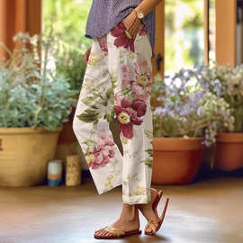 2025亚马逊独立站新款气质通勤3D数码印花简约卷边休闲裤可印花型