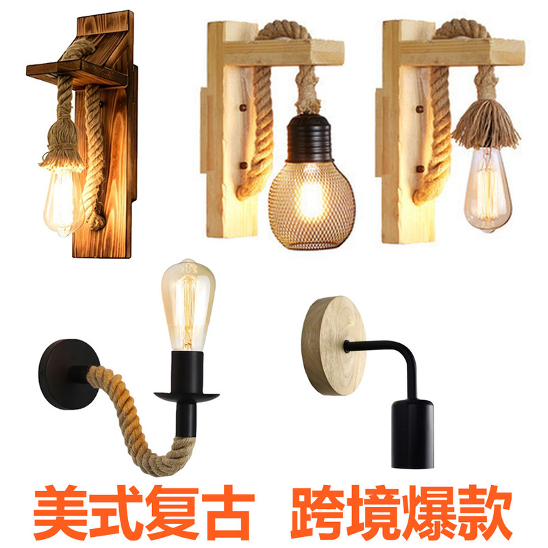 American country-style vintage solid wood industrial wall lamp for corridor decoration, suitable for restaurants, cafes, and bars, exclusively for cross-border sales