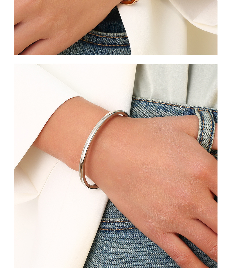 Stainless Steel Bangle Bracelet Smooth Finish Titanium Jewellery_voghion.com