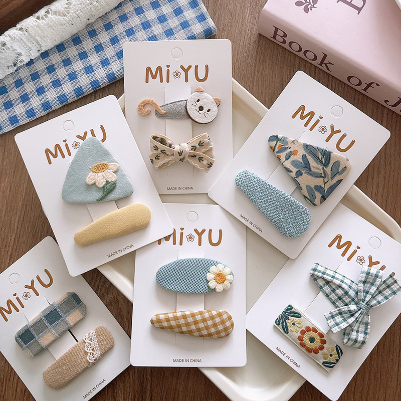 Korean-style sweet yellow blue versatile spring and summer fabric bb clip girl's heart bangs hairpin girl's bow hair accessories