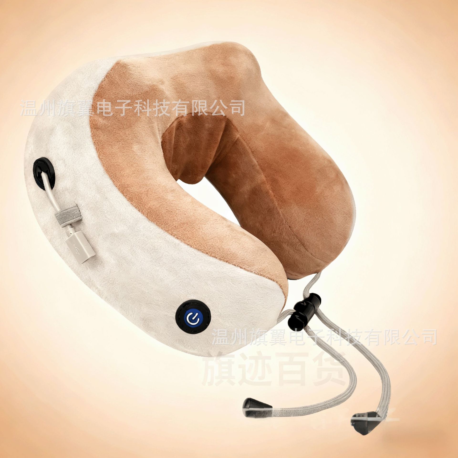 almohada de masaje en forma de U con un solo botón, almohada de protección de cuello de compresión caliente de columna cervical marrón