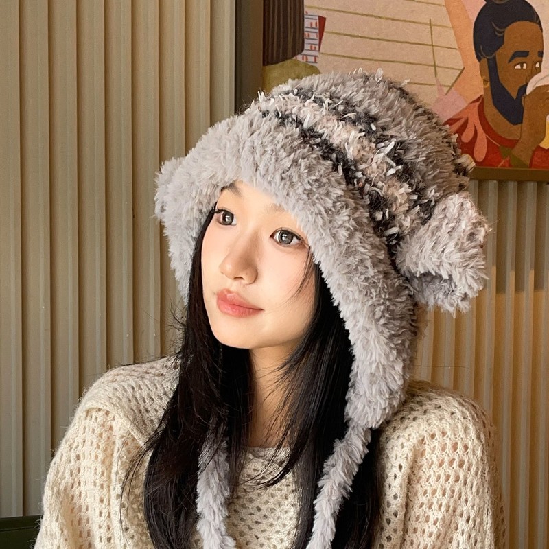 韩版毛绒小羊耳朵雷锋帽子女新款秋冬防风护耳保暖毛绒帽休闲冷帽|undefined