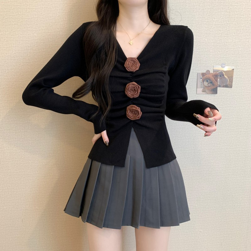 咖色美拉德短款长袖上衣女早秋琥珀流光风打底衫绝美巨好看小毛衣|undefined