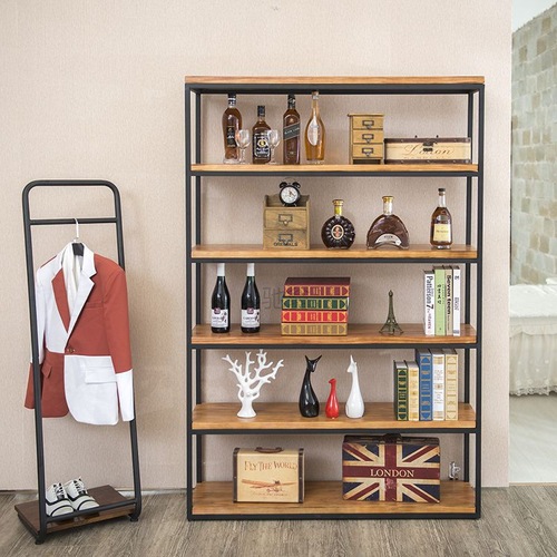 3l American retro floor-standing solid wood iron bookshelf storage rack storage rack shelf bookcase kitchen partition storage rack