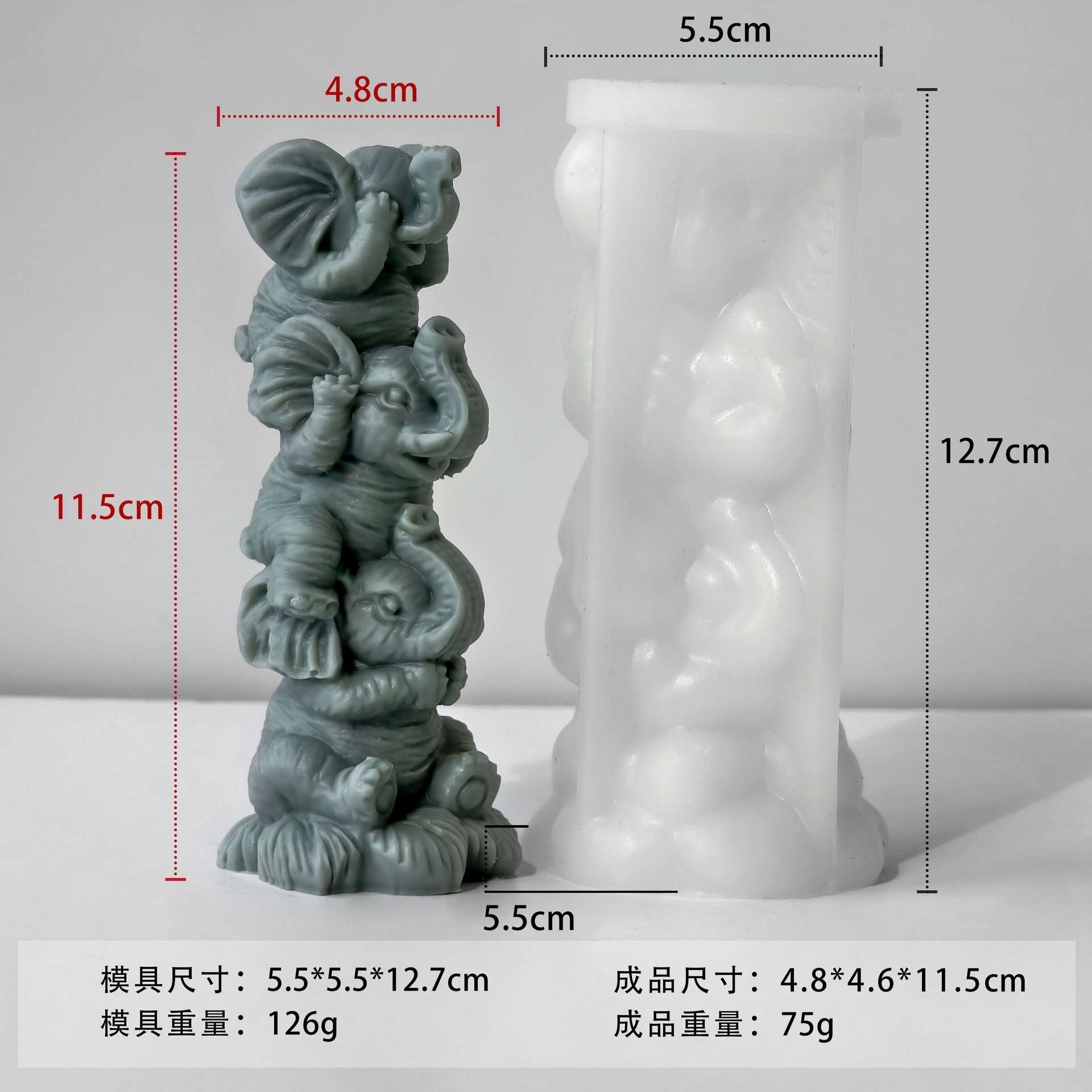 Jiahuimei Jenga Molde de vela de aromaterapia de elefante Diy animal tridimensional tapándose la boca tapando los oídos tapando los ojos abrasivos de elefante bebé