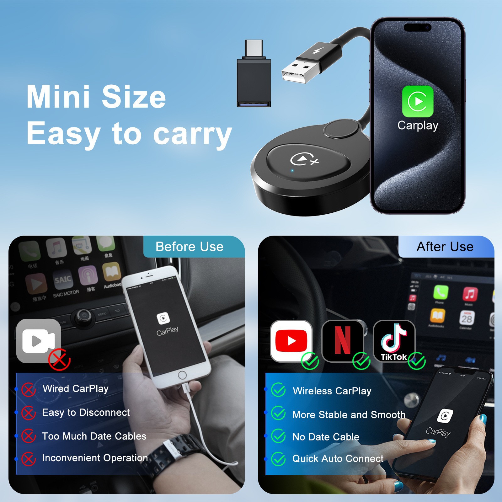 Cross-border Carplay original car wired to wireless carplay movie video car machine intelligent AIBOX adapter