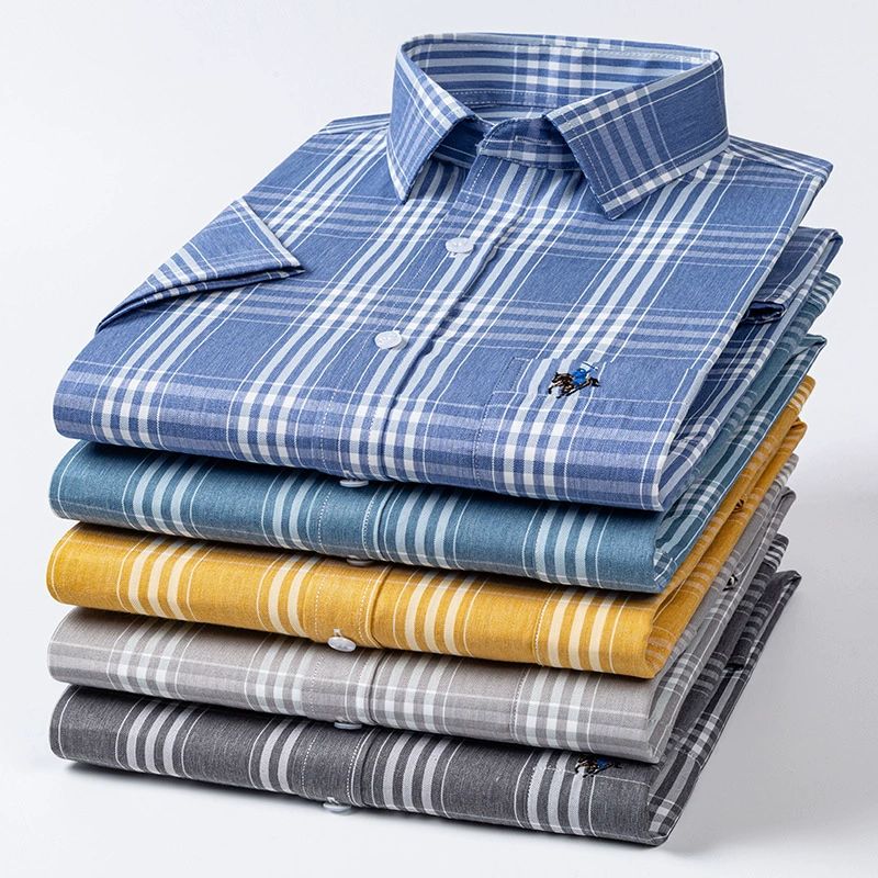 Фабрика прямых продаж мужская клетчатая рубашка поглощает пот и дышащая мода летом новая хлопковая жаккардовая рубашка с короткими рукавами для молодежи