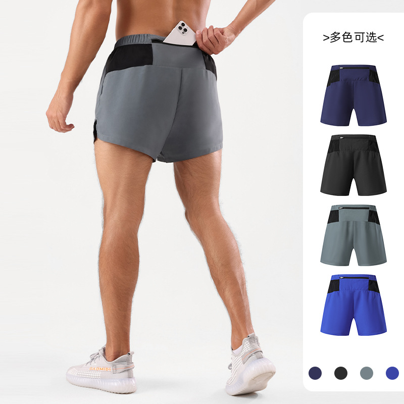 Pantalones cortos deportivos de tres puntos para hombres de verano de secado rápido que absorbe la humedad maratón profesional corriendo pantalones de entrenamiento físico de doble capa anti-exposición