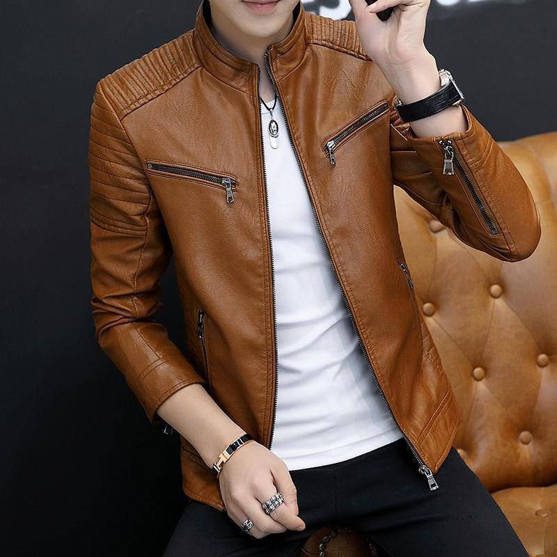 오토바이 가죽 스탠드 칼라 (노란색) 얇은