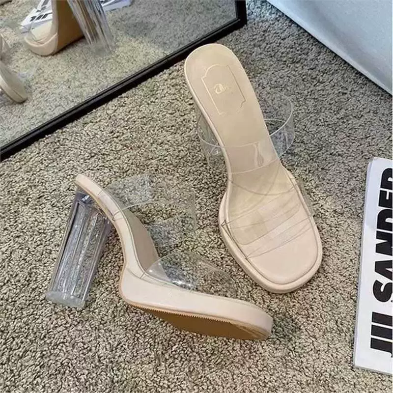 Прозрачные сандалии на массивном каблуке с одним ремешком и платформой на сверхвысоком каблуке 2023 новые женские летние маленькие размеры 313233 верхняя одежда