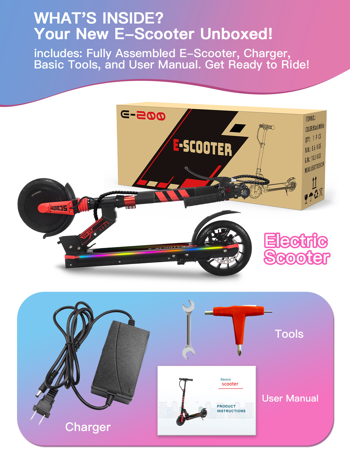 Nuevo producto transfronterizo: Patinete eléctrico infantil y para adultos, plegable y portátil, con batería de litio de 8 pulgadas.