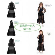 2025跨境新款 星期三黑色哥特式亚当斯一家人薄纱长袖连衣裙COS