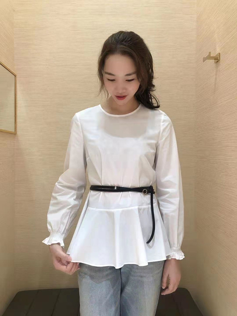 Bộ áo sơ mi tay dài cổ tròn dáng xòe và áo gile len đen hai mảnh — Áo sơ mi trắng (1300701) chi tiết 3
