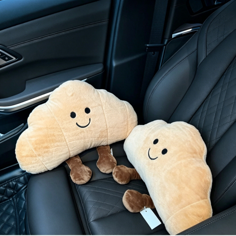 Fun and Cute Croissant Car Headrest Pillow Plush Car Doll Doll Creative Cartoon Headrest Pillow