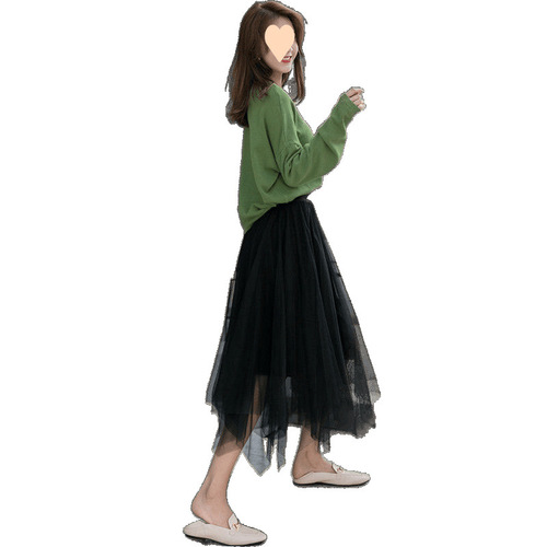 Irregular mesh half skirt 2025 new model all-season wearable medium-length versatile high-waist slimming large swing skirt