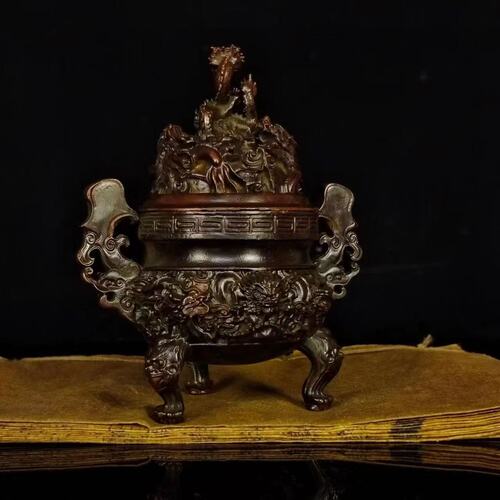 Brass Chinese Nine Dragon Tripod Nine Dragon Dan Furnace Daming Xuande three-legged incense burner tower incense burner household tea ceremony tea art ornaments