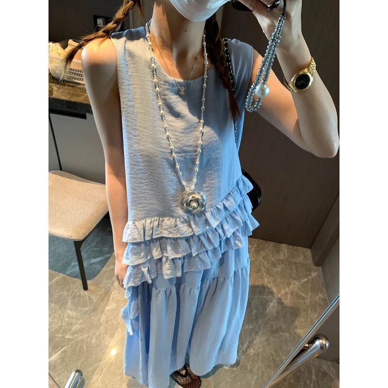 Romantic Atmosphere Layered Ruffle Edge Ribbon Round Neck Sleeveless Vest and Skirt Set Mq1468 Romantic Atmosphere Layered Ruffle Edge Ribbon Round Neck Sleeveless Vest and Skirt Set Mq1468