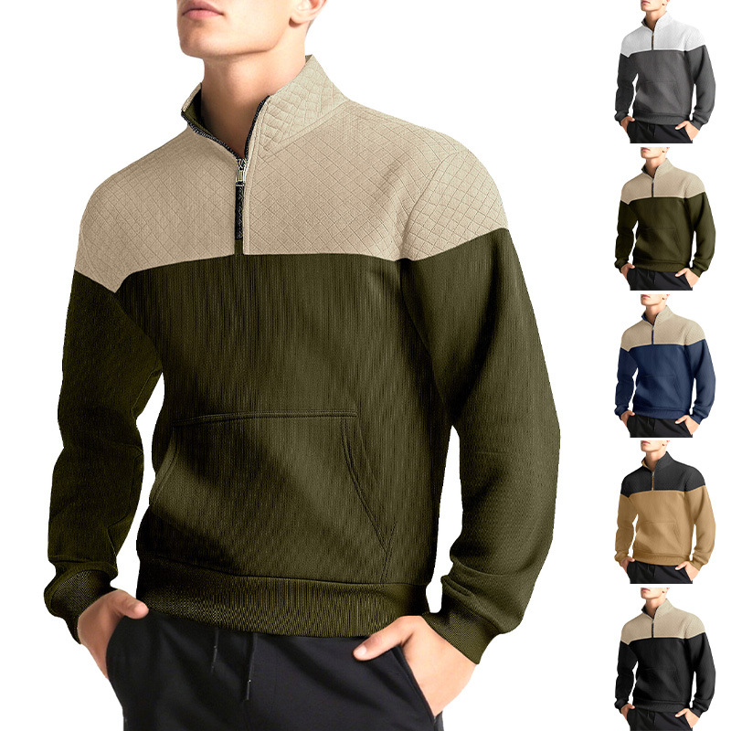 Sweatshirt Pour Homme À Col Montant Et Fermeture Éclair Gris_voghion.com