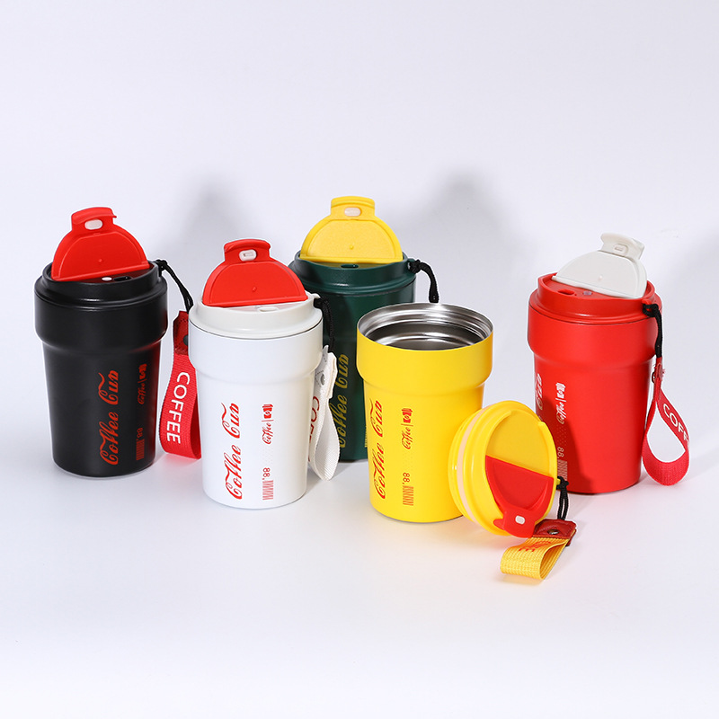 De alto aspecto 304 de acero inoxidable taza de café Internet celebridad coche Cola taza de vacío al aire libre portátil taza con cuerda