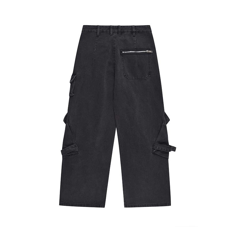 Men's Streetwear Cargo Jeans – Oversized High-Waist Utility Pants With Multi-Pockets (Black, S-Xxl)_mkmklike.com