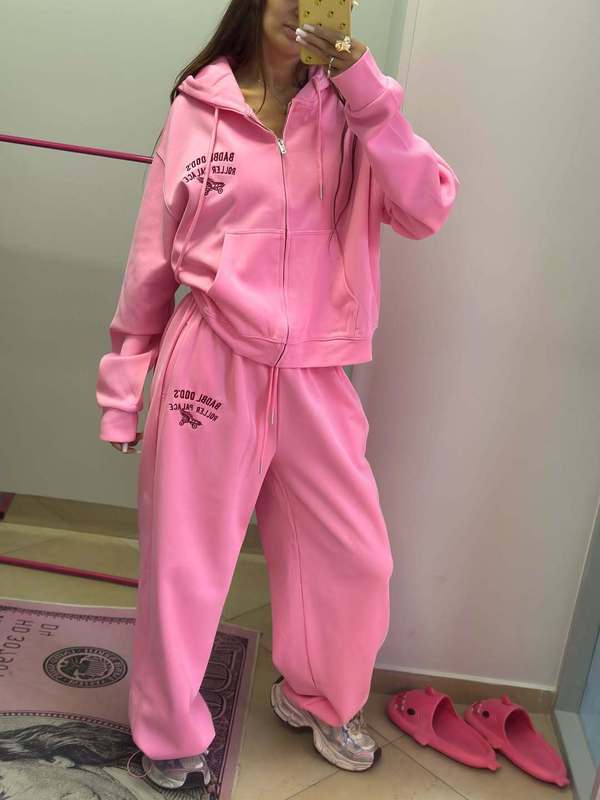 慵懒风休闲连帽卫衣套装女春秋2025开衫上衣新款休闲粉色两件套女|undefined