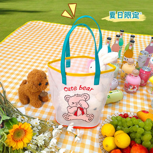 Simple transparent beach bag summer travel handbag cute girl heart cartoon bear portable women's handbag