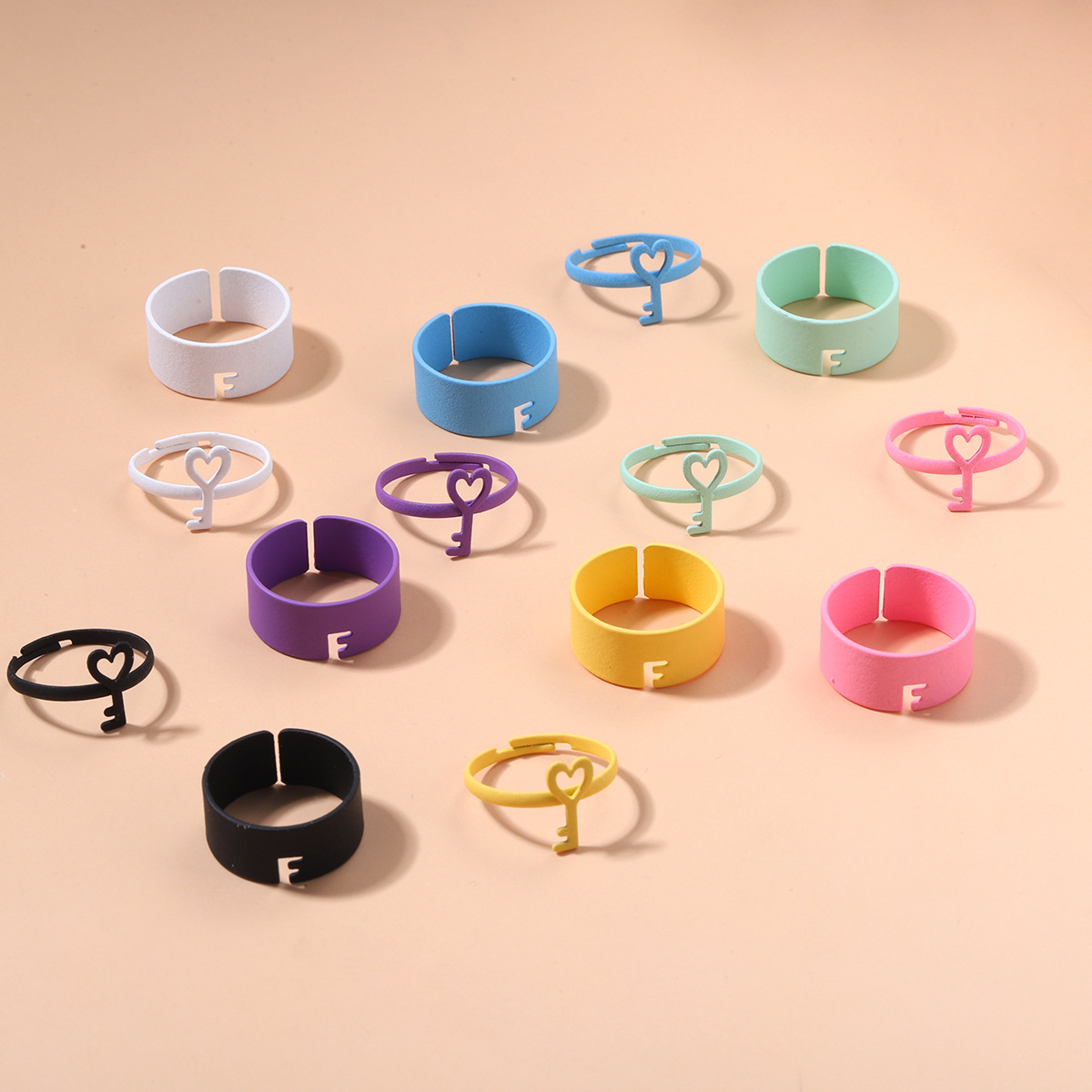 fashion creative candy color heart lock key alloy couple ring
