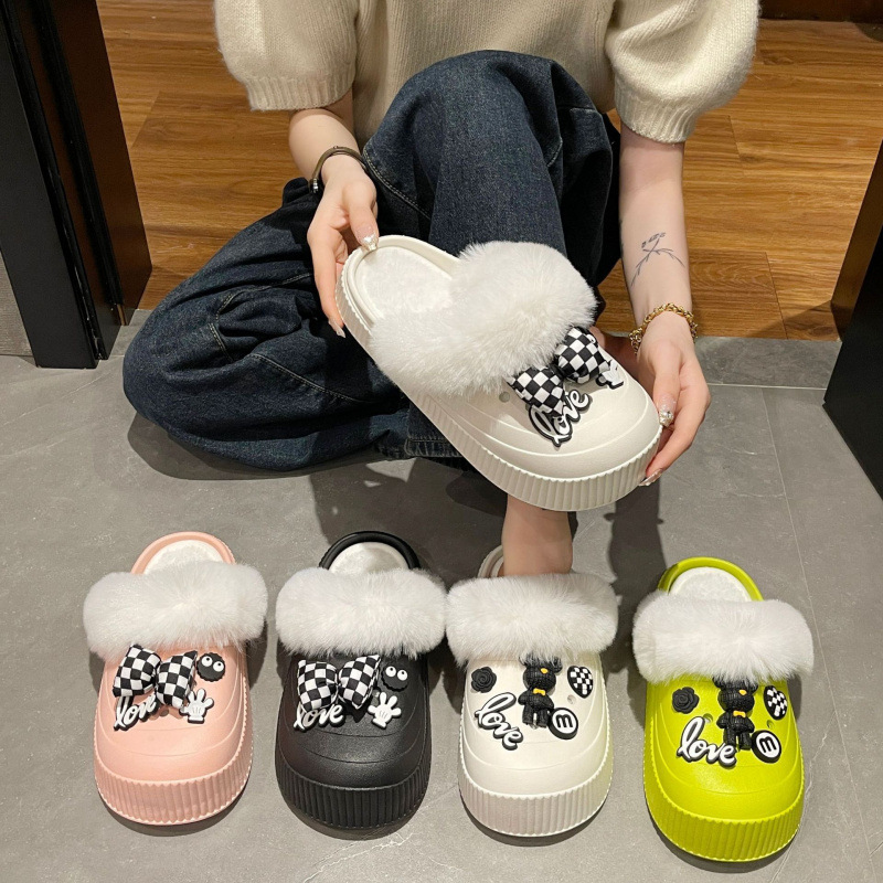 Cotton Drag Autumn and Winter New Explosions Hole Shoes Cotton Drag DIY Fashion All-match Home Plush Cute Indoor and Outdoor Wear Cotton