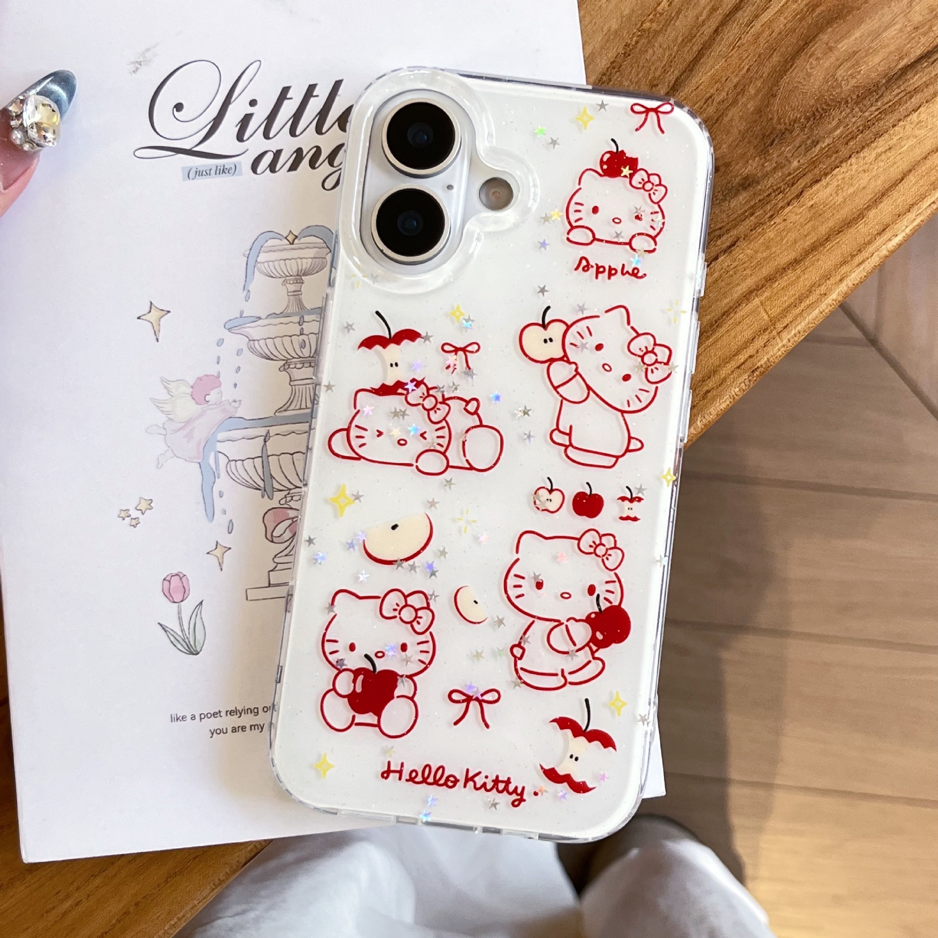 Líneas simples y lindas Apple KT para Apple 15/16 funda para teléfono móvil 14ProMax cadena 16Pro chica 13