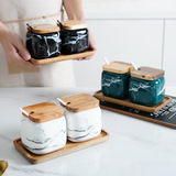 Японская стиль кухня Яркие приправы набор танков Мрамор Керамический Дом Комбинированный приправа коробка соляного сахара приправляющий бутылка