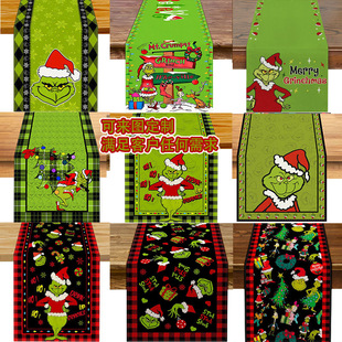 Grinch decorative table runner linen oil-proof table mat Christmas geek movie characters printed table towel factory wholesale