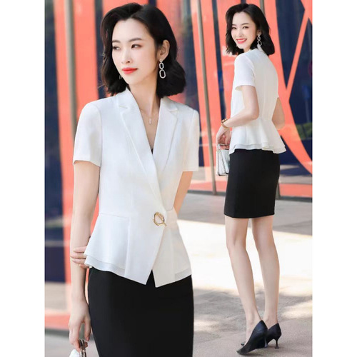 Women's Summer White Short Sleeve Blazer, Thin Version, Summer Style, Plus Size Professional Formal Suit Jacket Set Workwear