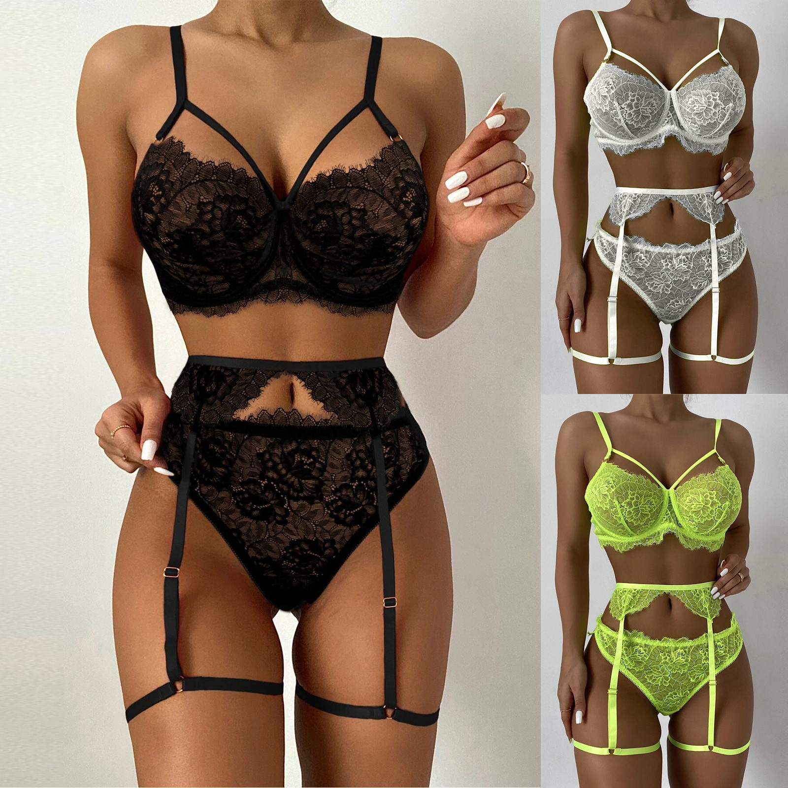 Women's Lady Sexy Solid Color Sexy Lingerie Sets Home Daily High Waist Sexy Lingerie display picture 1