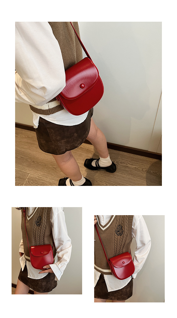 Single shoulder solid color, simple and versatile, casual crossbody mobile commuting mini box, saddle bag, women's bag_voghion.com
