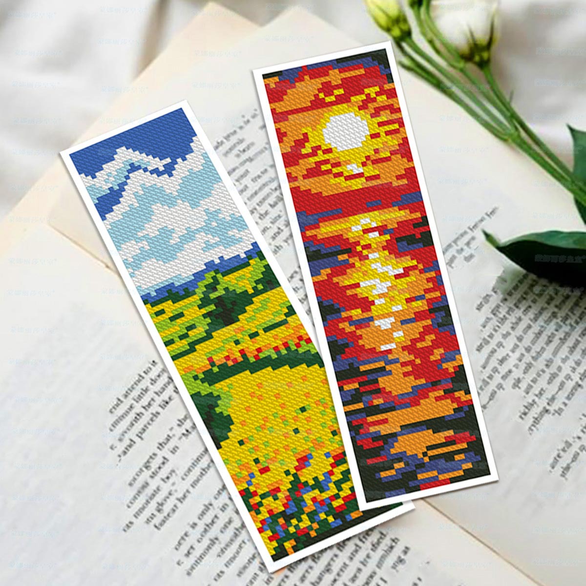 Mona Lisa Royal Cross Stitch Marcador-Four Seasons Picture Roll New Lakeside Sunset Sala de estar simple Bordado de hilo hecho a mano