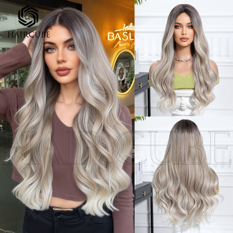 European and American Wig Headgear Atmosphere Sense Wig Gradient Dye Full Head Type Foreign Trade New Medium Gray Long Curly Hair Wig