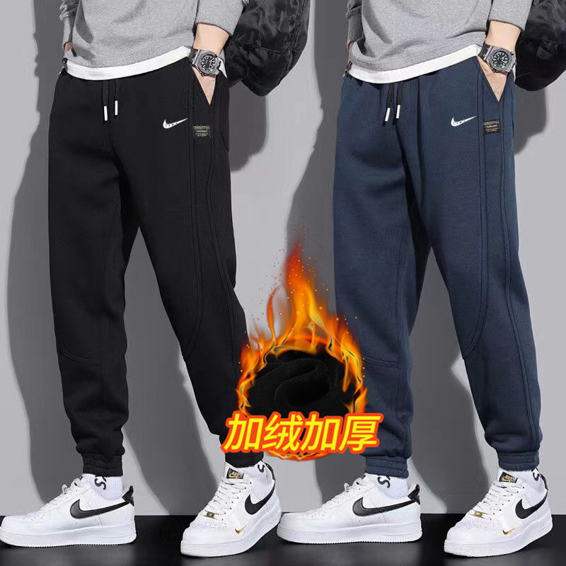 Men's Pants Men's Korean-style Cropped Pants Winter Cotton fleece-lined Thickened Loose Sports Pants Casual Trousers