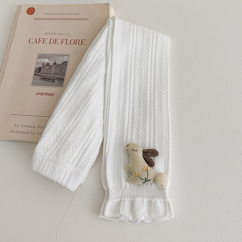 Pantalones para niños de algodón con volantes y pompón de conejo – moda primavera-otoño, para uso exterior.