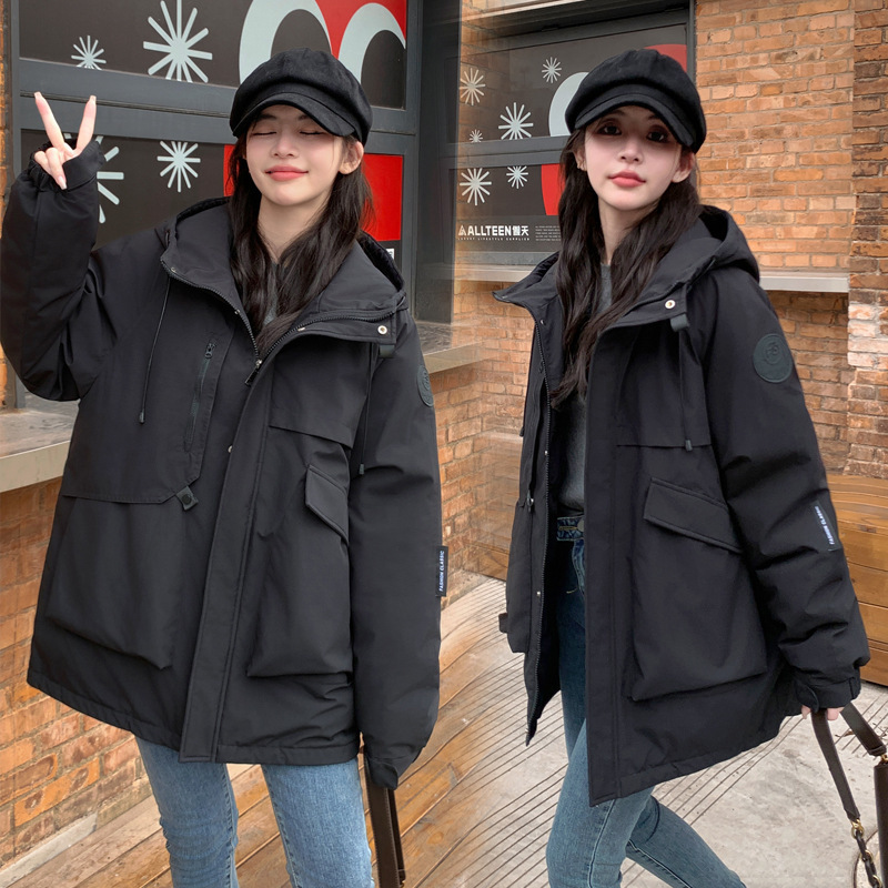 新款大码韩版羽绒棉服连帽宽松休闲情侣工装棉衣女冲锋衣夹克外套|undefined