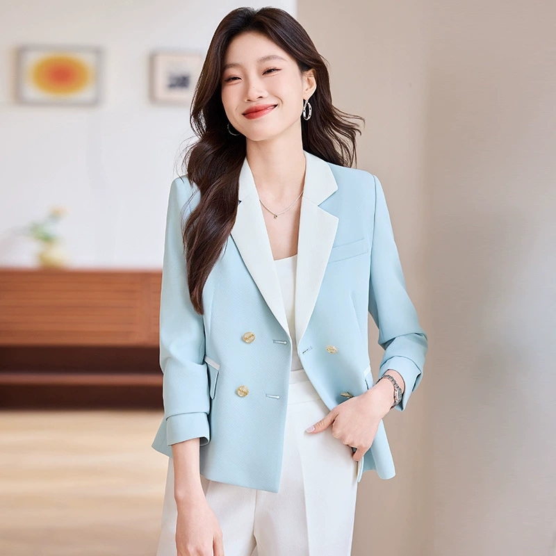 Autumn demi-season fashionable blue short classic suit jacket, Korean style, high-quality style