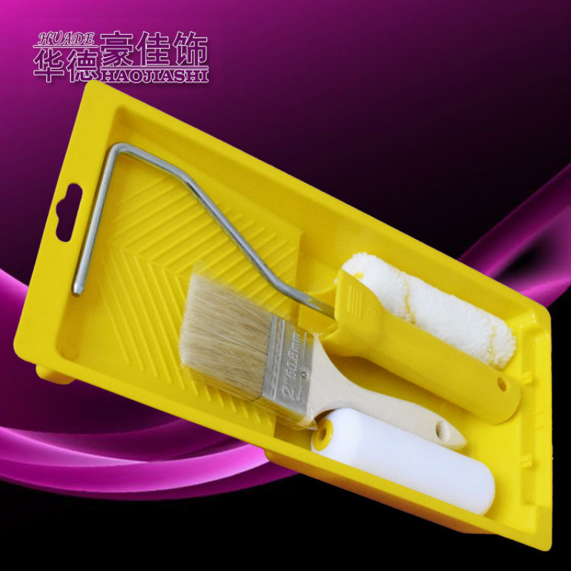 Cross-border Walde 4 pulgadas conjunto de herramientas de pintura cepillo de cerdas bandeja esponja rodillo cepillo conjunto de cepillo