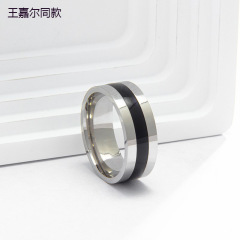 2023ins風個性鈦鋼雙色黑釉歐美時尚男女戒指不鏽鋼飾品禮品貨源