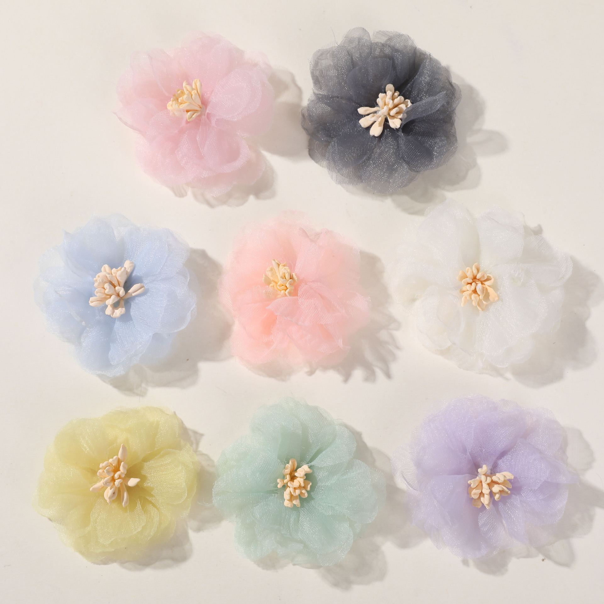 甜美少女卡通歐根紗花心紗花diy手作頭飾女髮夾髮飾抓夾材料批發