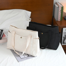 日系拉链多按扣通勤单肩帆布袋托特包休闲百搭文艺学生手提帆布包